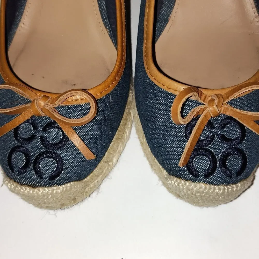 Coach Ireena Espadrille Wedge Platform Heels Size 10 blue denim/Brown size 6 - Picture 13 of 13